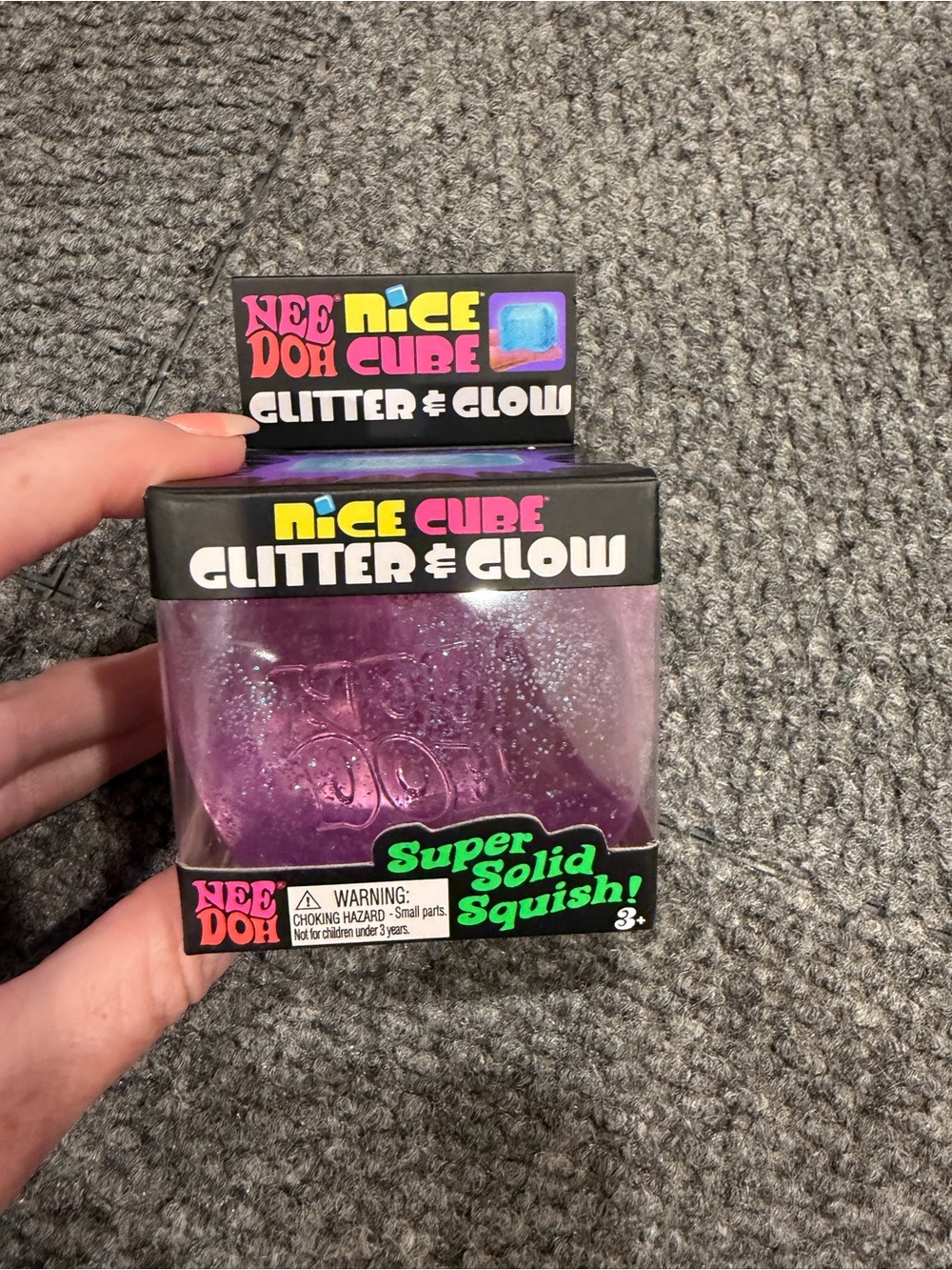 Needoh Nice Cube Glitter & Glow Purple Super Solid Squish Toy
